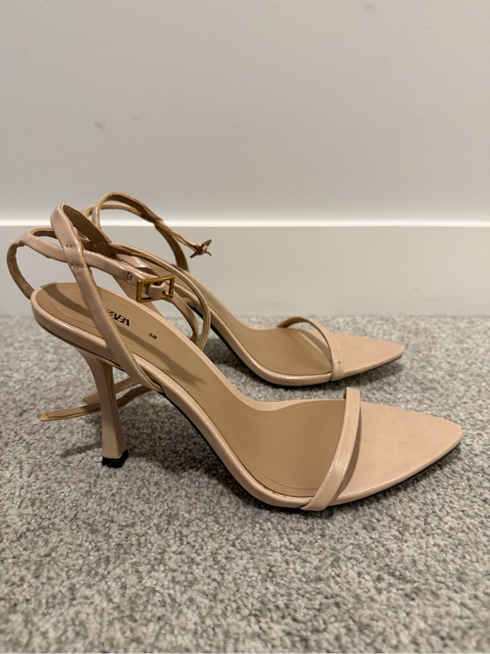 Zara Beige Pointed-Toe Ankle-Strap Heels - Picture 2 of 4